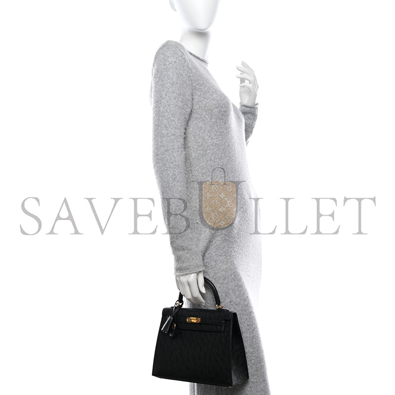 H**mes master a black ostrich kelly 25 with gold hardware (25*17*7cm)